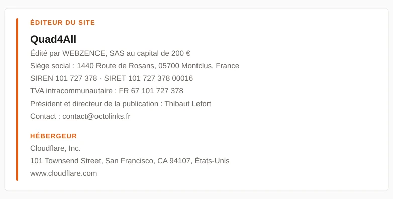 Coordonnées légales de l’éditeur et de l’hébergeur du site